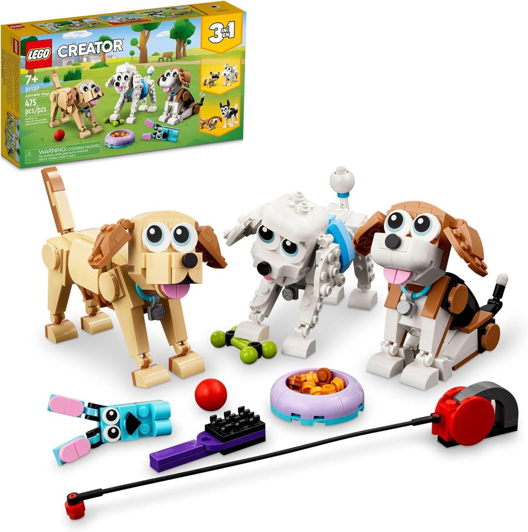 LEGO Creator 3 in 1 Adorable Dogs Building Toys - Pretend Play Toys for Girls & Boys, Ages 7+ Years - Kids Learning & Educational Sets - Gift for Christmas - 31137