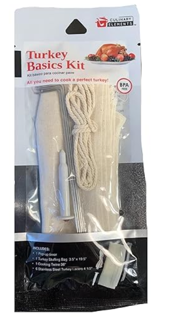 Turkey Basics Kit: Make the Perfect Turkey, Includes Pop-up Timer, Stuffing Bag, Twine & 6 Stainless Steel Turkey Lacers,  3 Pcs