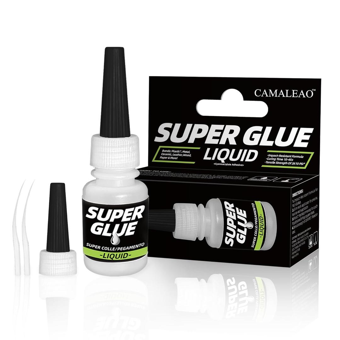 5 x Super Glue Liquid for Plastic, Wood, Leather, Jewelry, Paper, 2610 PSI Strength All Purpose Single-Use Mini CA Adhesive for Small Household Repairs, Quick Fixes - 7.5g