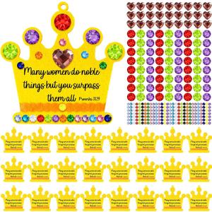 24 Sets Mother's Day Ornament Craft Kit Fun Express Religious Crown Craft Kit with Gems Stickers Holiday Gift DIY Color Your Own Crown Crafts Coloring Kit Headband for DIY Project Activities