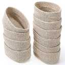 10 x 10 Pack Small Woven Baskets for Storage, Cotton Rope Decorative Organizer Storage Bins for Shelves, Closet, Nursery, Bathroom, 7.5"x5.5"x3.9" Tiny Boho Empty Gift Baskets (Linen)