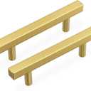 Haidms 20 Pack 102mm/4in Gold Cabinet Handles Brushed Brass Drawer Pulls Square Bar Hardware Pull for Kitchen Cupboard Dresser (4'' Hole Center)