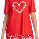 Women Cute Pajamas Short Sleeve Tops and Shorts Pajamas Set Sleepwear (Large, Red)