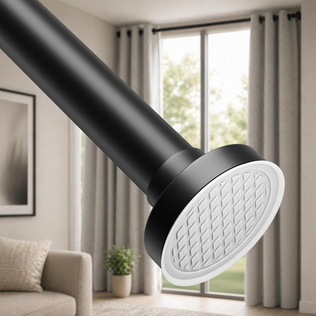 ALLZONE Tension Curtain Rods for Windows 40 to 157 Inches, Extra Long Curtain Rods No Drilling, No-Slip Tension Rod Hold Up to Heavy Drapes, Perfect for Bathroom, Bedroom, Patio & Room Divider, Black