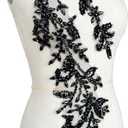 SaEyz Handmade Shining Acrylic Rhinestones on lace Applique Sequins Trimming Patches for Dress Clothing Accessories 4.3X23.6in (Black)