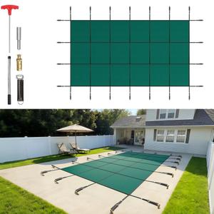 VEVOR Inground Pool Safety Cover 16' x 30' Rectangle, Safety Pool Covers Green Mesh, Triple Stitched for MAX Strength, Abrasion Resistant, for Swimming Pool Safety