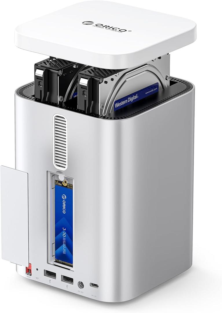 ORICO MiniTower 2 Bay RAID Enclosure Compatible NVMe SSD 10Gbps with Expansion Hub Docking Station for Mac mini M4 Max Up to 56TB-M435