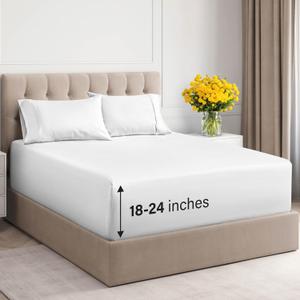 Extra Deep Pockets 400 Thread Count 100% Cotton 4 Piece King Size Bedding Sheet Set - Breathable & Cooling - Hotel Luxury Bed Sheets Set - Extra Soft, Wrinkle Free and Comfy White Bedding Sheets Set