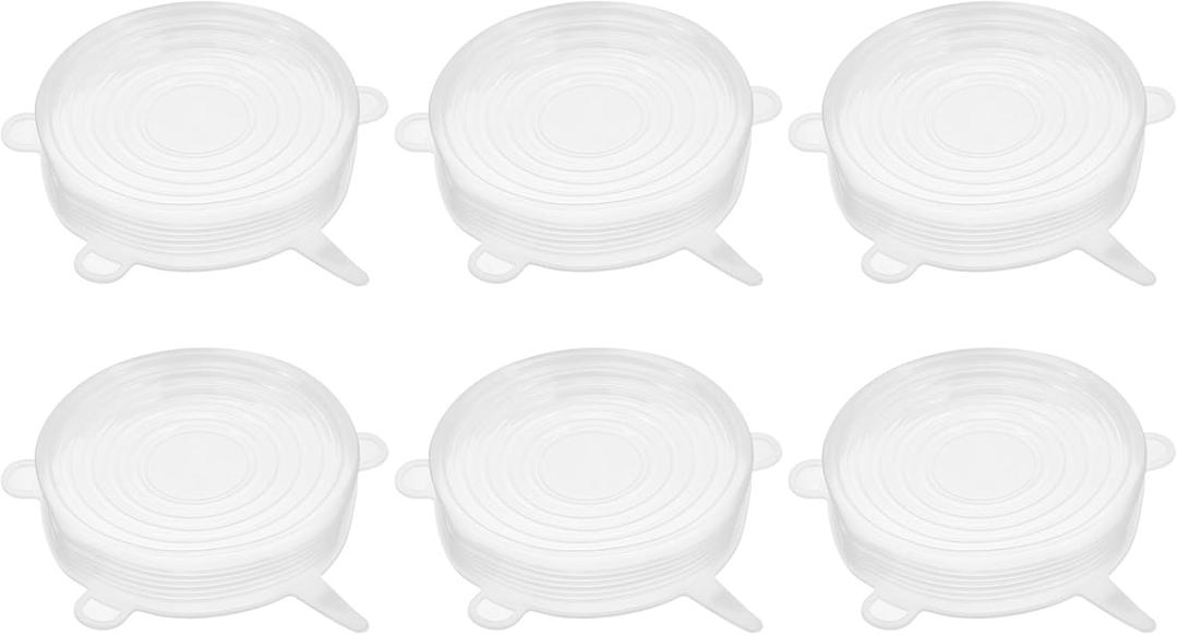 uxcell Silicone Stretch Lids, 6Pack 4.53" Round Container Lid Silicone Bowl Covers Reusable Silicone Lids for Cups, Bowls and Food Cover, White