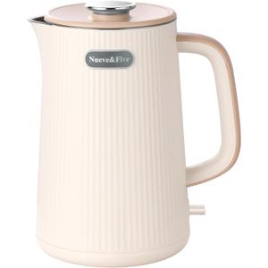 Nueve&Five 1.7L Large Electric Kettle,Double Wall Big Electric Tea Kettle,Auto Shut Off,1200W Hot Water Kettle Electric of 304 Stainless Steel-Cream White