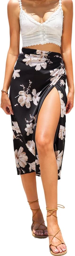 Wrap Skirts for Women Floral Midi High Low Slit Flowy Maxi Skirt 2 Sizes for All