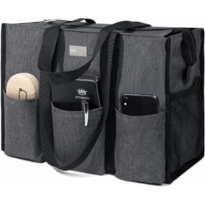 TOPDesign Utility Water Resistant Tote Bag with 13 Pockets, Top Zipper Closure & Thick Bottom Support, for Working Women