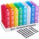 CAidRE Monthly Pill Organizer 4 Times A Day, One Month Pill Organizer, Monthly Pill Box Organizer with 32 Daily Compartments for Fish Oil, Vitamins, Supplements and Medications, 31 Day Pill Case