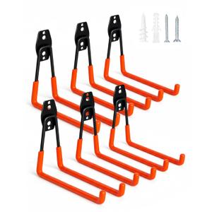 WMK 7.3'' Garage Hooks Heavy Duty Wall Hook, 6 Pack Garage Storage Hook, Wall Mount Utility Garage Hooks for Hanging Tools Bike Ladder (Orange)