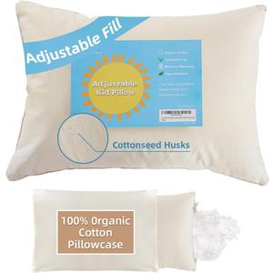 LOFE Organic Kids Pillow with Pillowcase - 16x22 Youth Pillow with 100% Organic Cotton Shell, Adjustable Loft Organic plilow, Machine Washable, Soft, Hypoallergenic, Perfect Pillows for Kids&Youth (Off White)