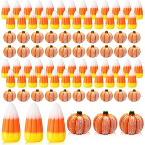 2 x 80 Pcs Fake Candy Corn Pumpkin Fall Resin Mini Pumpkin Halloween Resin Charms for Craft Making Artificial Candy Decorations for DIY Halloween Fall Thanksgiving Handmake Decor