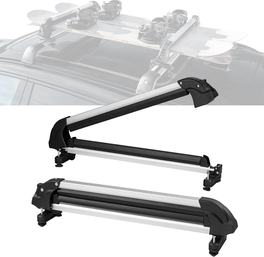 VEVOR Universal Car Roof Rack - Fit Most Crossbars, Carry up to 6 Pairs of Skis or 4 Snowboards, Aluminum Snowboard Ski Rack with Lock & Rubber Padding