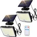 Adiding Solar Outdoor Lights, 202 LEDs Flood Lights with 16.4 ft Cable, Remote Control Solar Motion Sensor Outdoor Lights, 3 Modes Solar Powered Security Lights for Outside Patio, Yard, Garage, 2 Pack