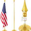 Moxweyeni 2 Set American Indoor Flag Pole Kit with Gold Base – 8FT