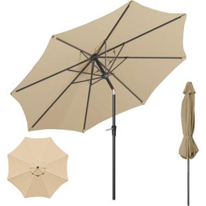 Beanss Outdoor Patio Umbrella, Table Umbrella with Push Button Tilt and Crank, 8 Ribs Market Umbrella (9FT, Beige-Steel Ribs)