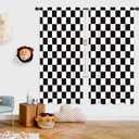 Riyidecor Checkered Curtains Black and White Abstract Race Car Flag Boys Teens Cute Retro Vintage Classic Hippie Groovy Rod Pocket Modern Bedroom Living Room Treatment Fabric 2 Panels 42Wx63H Inch