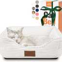 Cat Dog Bed for Pets, Rectangle Pet Bed Gift for Puppy and Kitten, Machine Washable Calming Fluffy Pet Couch Sofa for Indoor Outdoor, Portable Soft Cat Bed with Non-Slip Bottom (Small, Cream)
