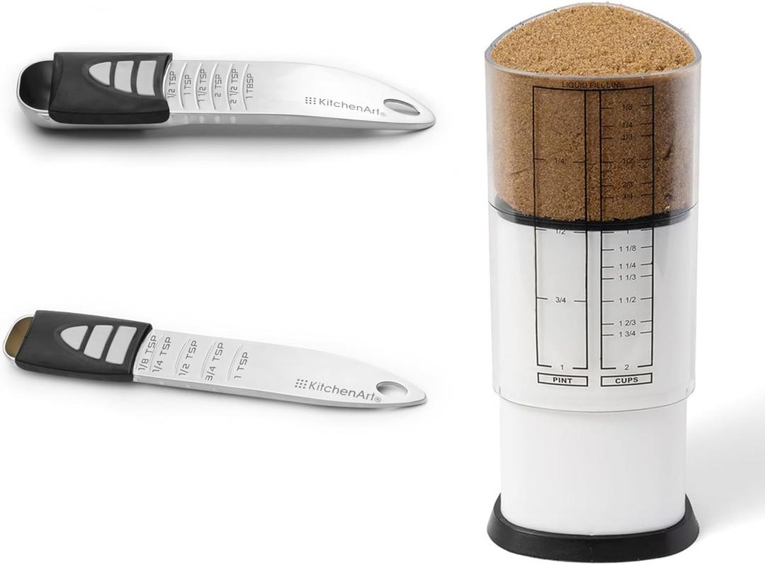 KitchenArt Pro Adjustable Measuring Set, Includes Adjustable Tablespoon, Teaspoon, and 2 Cup Measuring Cup