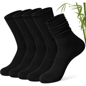 2 x FITRELL Women's Soft Bamboo Rayon Dress Socks, Thin Breathable Calf Crew Scrunch Socks for Casual Trouser 5 Pairs (Black)