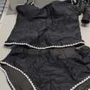 Eomenie Tankini Swimsuit for Women Tummy Control Ruched Two Piece Bathing Suits High Waisted Shell Stitch Swimwear (XX-Large, Black)