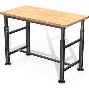 Ultrawall Workbench for Garage, 47.5" Adjustable Height Work Table, Heavy Duty Rubber Wood Workstation for Workshop, Office, Home, 2000 LBS Load Capacity