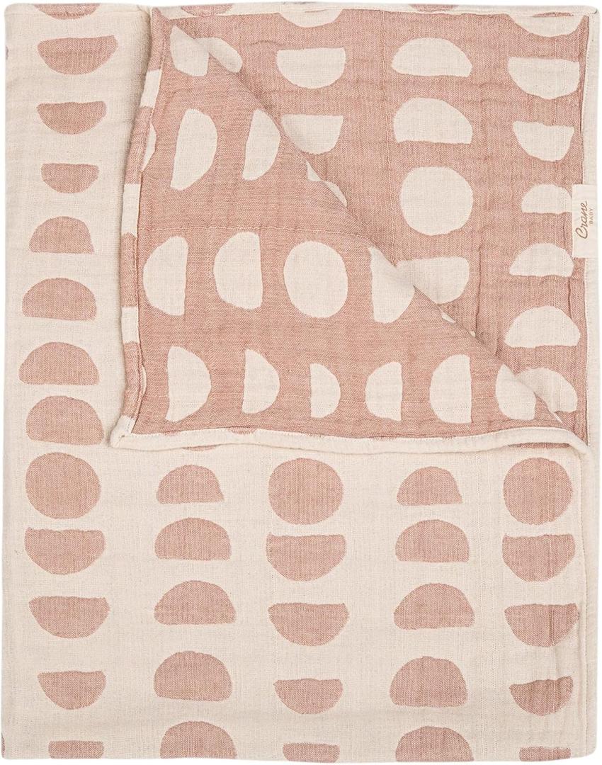 Crane Baby Blanket, Soft Cotton Jacquard Nursery and Stroller Blanket for Boys and Girls, Copper Moon Phase, 30 x 40 (Beige)