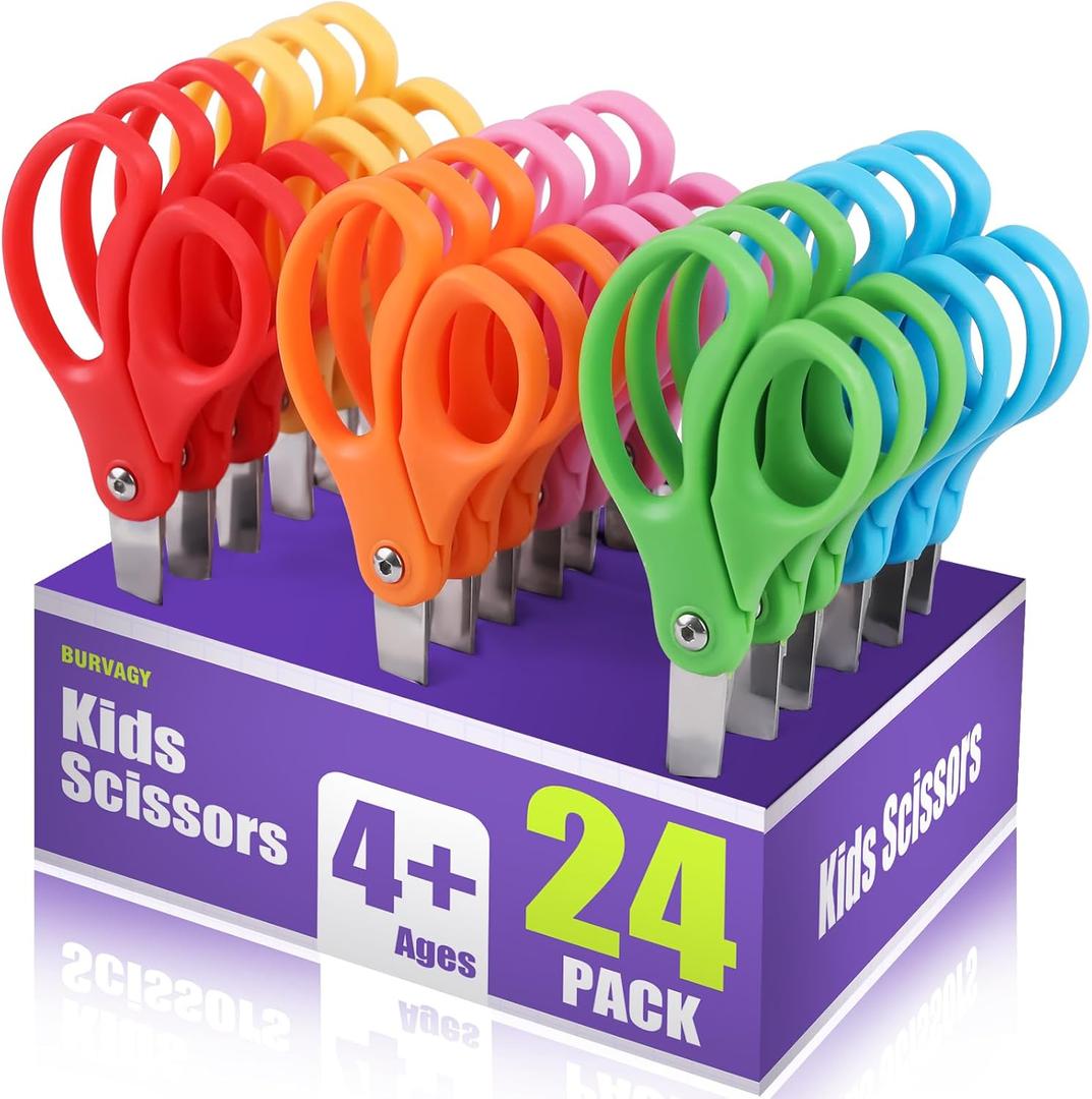 24 Packs 5" Small School Student Blunt Tip Craft Kids Scissors, Stainless Steel Blades Comfort Grip 5 Inch Safety Scissors Bulk for Children Toodler Cutting Paper
