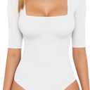 MANGOPOP Women'S Half Sleeve Bodysuit Square Neck 3/4 Sleeve Body Suits Dressy Fitted Going Out Tops, X-Small 