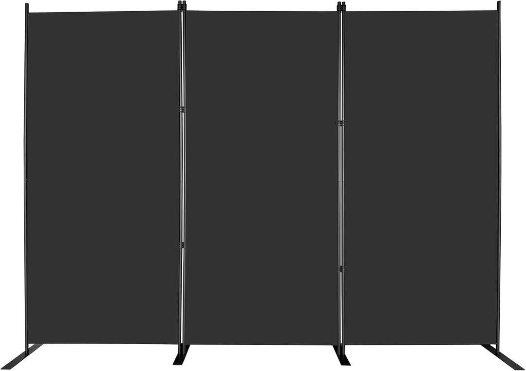 MAYOLIAH 3-Panel Black Room Divider 6ft Tall Folding Privacy Screen w/Flat Base Portable Office Partition Indoor Wall Separator 101" W X 72" H