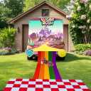 Trunk or Treat Car Decorations Kit,7 Pcs Pink Party Decor,Girls' Birthday Party,Candy Backdrop Banner,Rainbow Road,Red White Plastic Cover, with 4 Pcs Sugar Themed Stickers for SUV Truck Garage Door