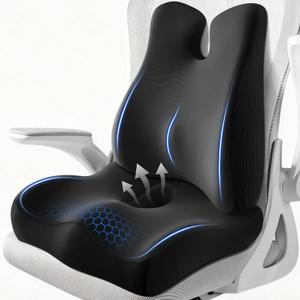 Lumbar Support Pillow for Office Chair,Seat Cushion with Back Support,Office Chair Cushion for Tailbone Pain,Sciatica and Hemorrhoid Relief (Black)