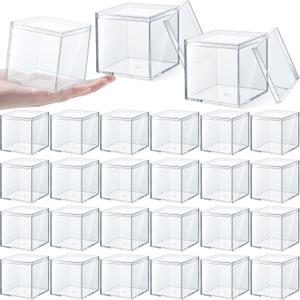 Yulejo Clear Acrylic Box with Lid Plastic Square Cube Display for Storage Stackable Container Pill Candy Jewelry Gift Card Party Favors 2.9 x Inch (24 Pieces)
