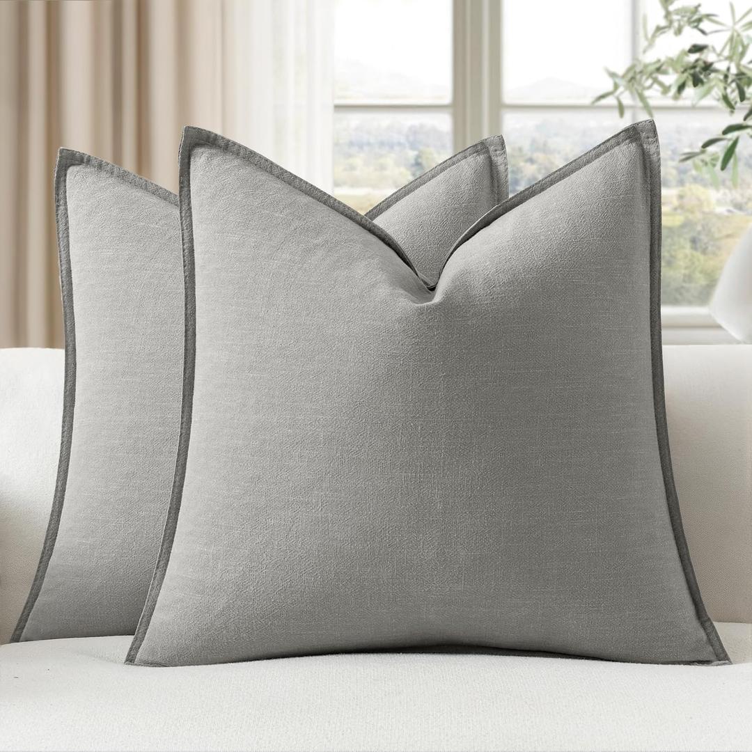 EMEMA Decorative Linen Throw Pillow Covers 20x20 Inch Light Grey Boho Farmhouse Neutral Couch Throw Pillows for Bed Pack of 2 Accent Pillowcase Modern Sofa Cushion Livingroom Home
