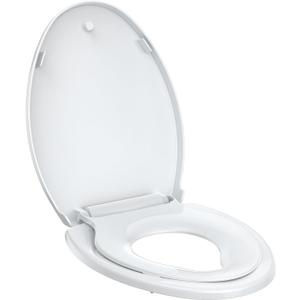 Toddler Toilet Seat White Elongated Toilet Seat with Toddler Seat, Quick-Release & Slow-Close Hinges, Child & Adult Friendly, Fits 19-Inch Elongated Toilets, Perfect for Family Bathroom Training