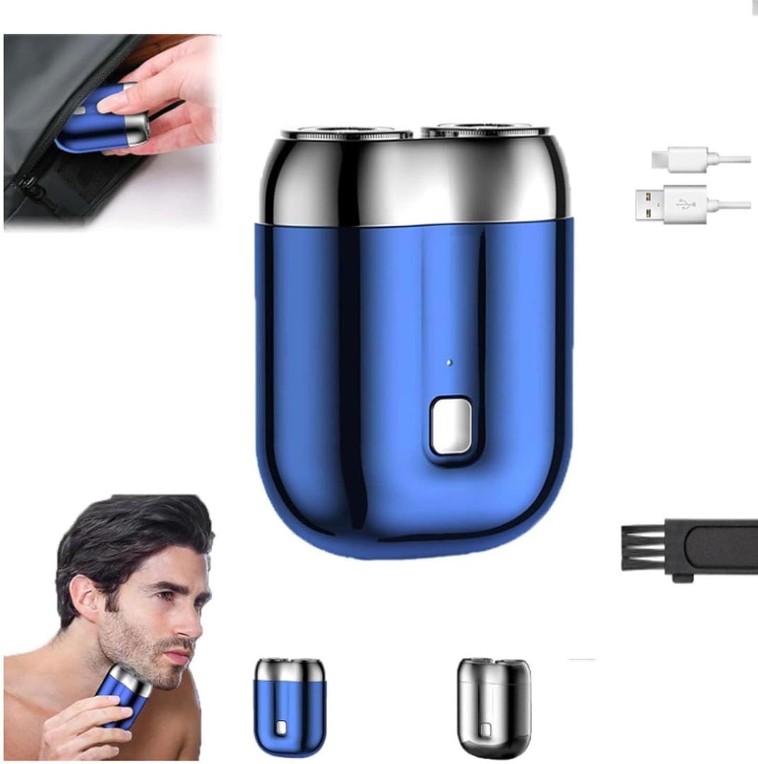 2026 New Model Mini Dual-Head Electric Shaver, Electric Mini Portable Razor, Pocket Size Washable Double Head Razor, Rechargeable Waterproof Compact Electric Shaver for Home, Car, Travel (Blue)