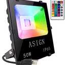ASIGN 50W RGB LED Flood Lights, Indoor Outdoor Decoration Light Waterproof Color Changing LED Security Light with Remote Control, Dimmable Wall Washer Lights with US 3-Plug