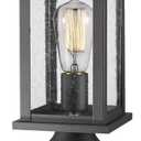 Emliviar Outdoor Post Light Fixtures, 1-Light Pillar Light in Black Finish with Seeded Glass, 1803EW1-P