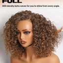 GORGIUS Shaggy Curly Wave Bob Wig Glueless Ready To Go Hd Lace Front Wigs for Women Highlight Brown Fiber Blend Human Hair 200% Density Pre Plucked Pre Cut Side Part 12 Inch