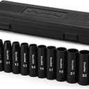 12 Pieces 1/2-Inch Drive Deep 12-Point Metric Impact Socket Set, Cr-V, 10mm to 24mm, Drill Socket Adapter 1/2"