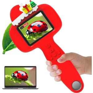 BLACKROOT Microscope for Kids, 2.4" Handheld Digital Pocket Microscope, STEM Educational Science Toys for Christmas Birthday Gifts for 3+ 4 5 6 7 8 9 10 11 12 Year Old Boys Girls, Red