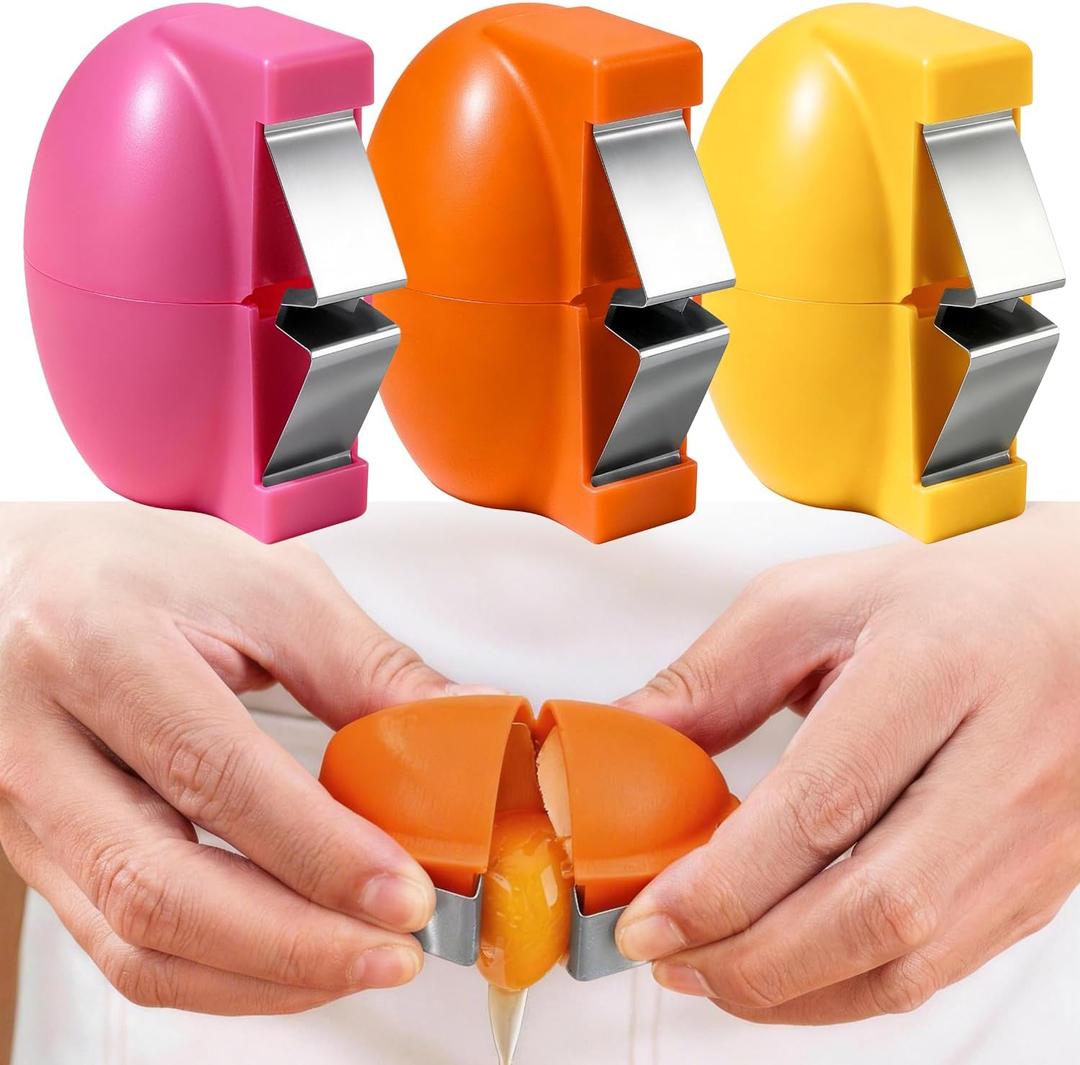 2 x Egg Shell Opener 3 Pack, 2026 Upgraded Egg Cracker Tool for Raw Eggs, Stainless Steel Egg Topper Cutter, Egg Separator & Egg Peeler Kitchen Gadget for Home Cooking Baking