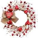 TEMPUS 18" Artificial Valentine's Day Wreath, Pink and Red Heart Berry Wreath for Front Door Wall Party Wedding Decorations, for Girl Friends for Valentine's Day