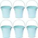 Small Metal Buckets with Handle, 6 Pack 4.3 Inch Colored Galvanized Bucket for Kids,Classroom,Crafts,and Party Favors (Green Blue, 4.3" Top)