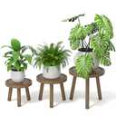Vecxoty 3-Pack Wood Plant Stands Indoor, Single Plant Stand for 6-12 Inch Pots, Mid-Century Modern Plant Stool, Tall Plant Stand for Large Plants for Living Room, Balcony, Office (Dark Gray)