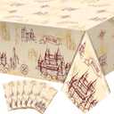 6 Pcs Wizard Tablecloth Decorations Wizard Party Plastic Table Cloth Disposable Vintage Castle Decor for Decoration Halloween Witch Party Supplies